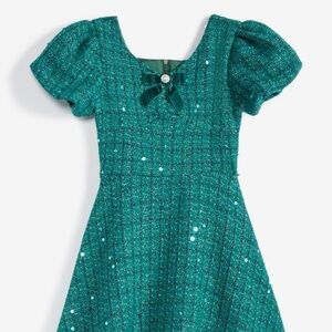 NWT 14 Rare Editions Big Girls Sequin Tweed Social Dress - Hunter